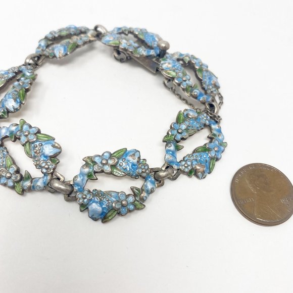 546 Vintage Margot de Taxco 5607 sterling and blue enamel bracelet - Picture 4 of 8